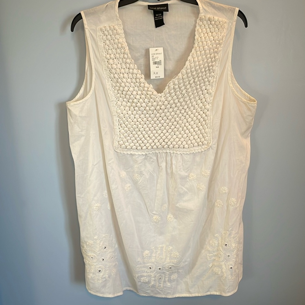 Lane Bryant 100% cotton tank crochet detail at neck size 18/20